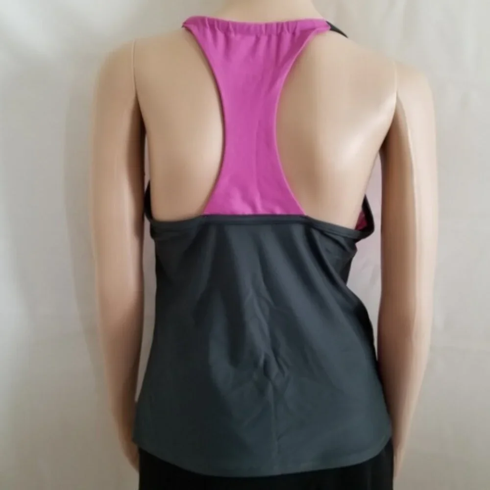 Danskin Now Pink & Black Racer Back Sportwear Tank Top Women's Large (12-14) - Picture 6 of 9